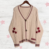 Red Star TS Embroidery Knitting Beige Cardigan