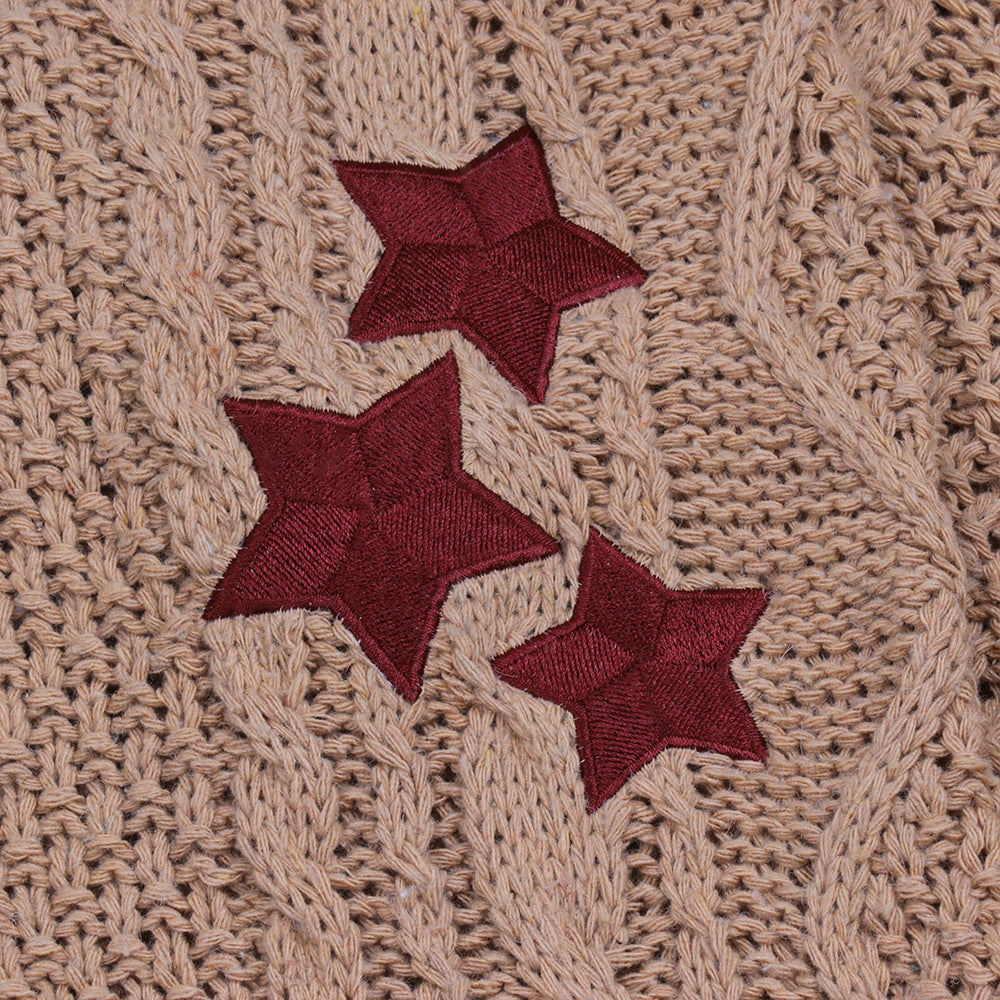 Red Star TS Embroidery Knitting Beige Cardigan