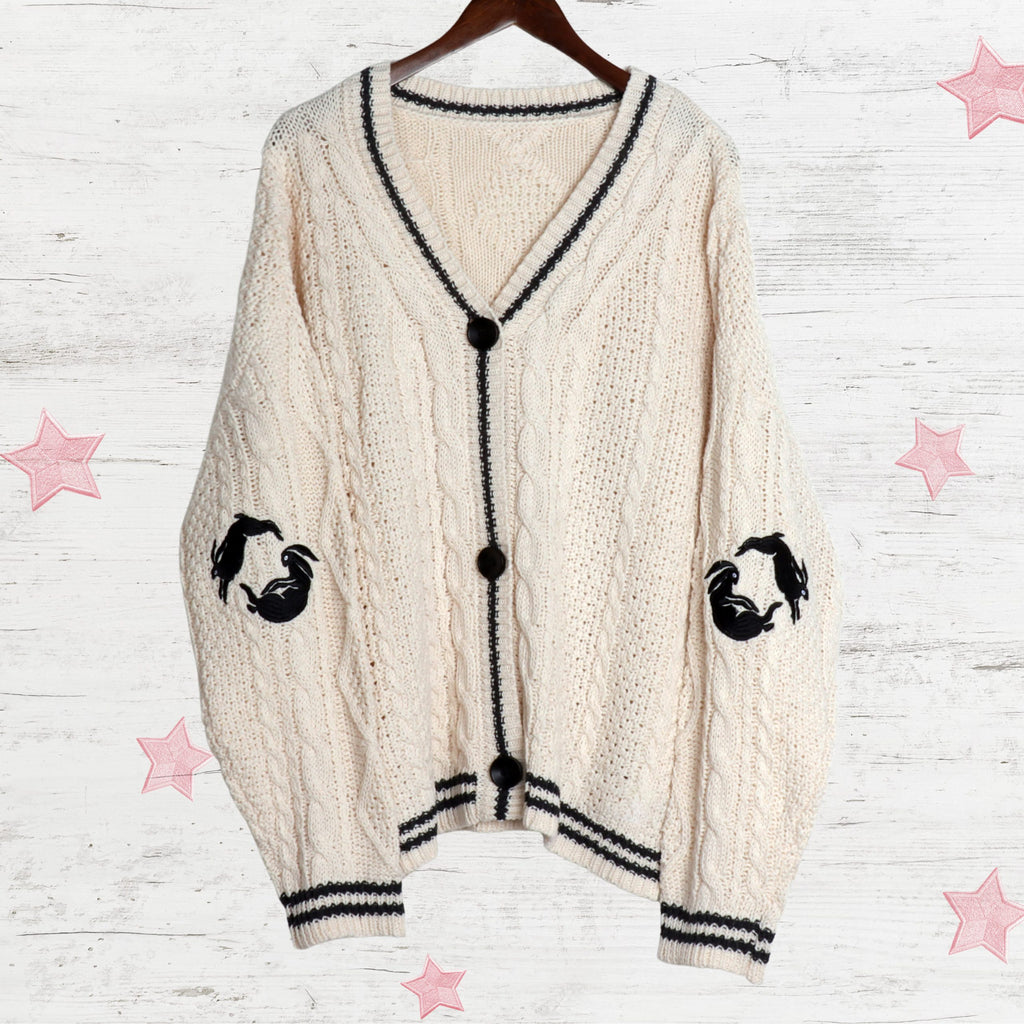 Harry Bunny Embroidery Knitting White Cardigan