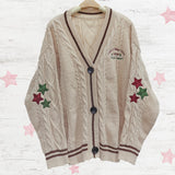 Christmas Tree Star Embroidery Knitting White Cardigan