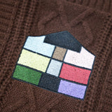 Flower House Embroidery Knitting Brown Cardigan