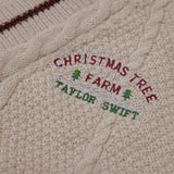 Christmas Tree Star Embroidery Knitting White Cardigan
