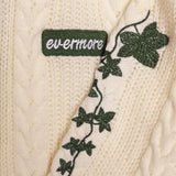 Green Ivy Embroidery Knitting White Cardigan