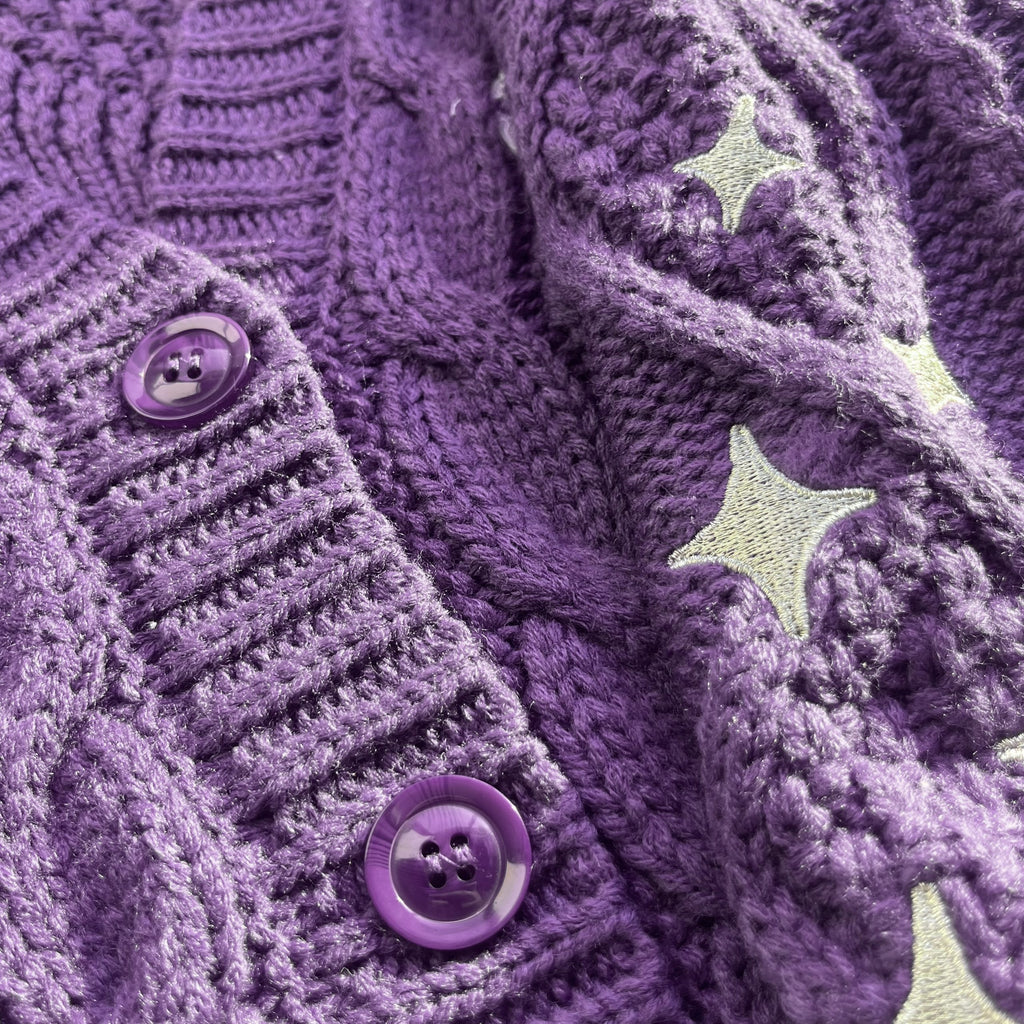 Speak Now Stars Knitting Kids Purple Cardigan