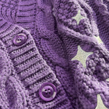 Speak Now Stars Knitting Kids Purple Cardigan