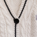 Silver Star Folklore Embroidery Knitting Cream Cardigan