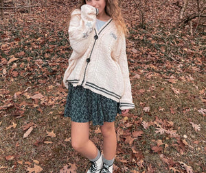 Silver Star Folklore Embroidery Knitting Cream Cardigan