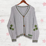 Green Star TS Embroidery Knitting Gray Cardigan