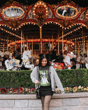 Green Star TS Embroidery Knitting Gray Cardigan