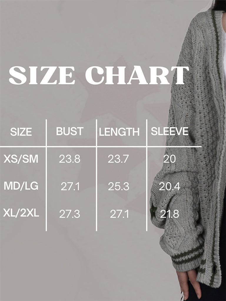 Green Star TS Embroidery Knitting Gray Cardigan