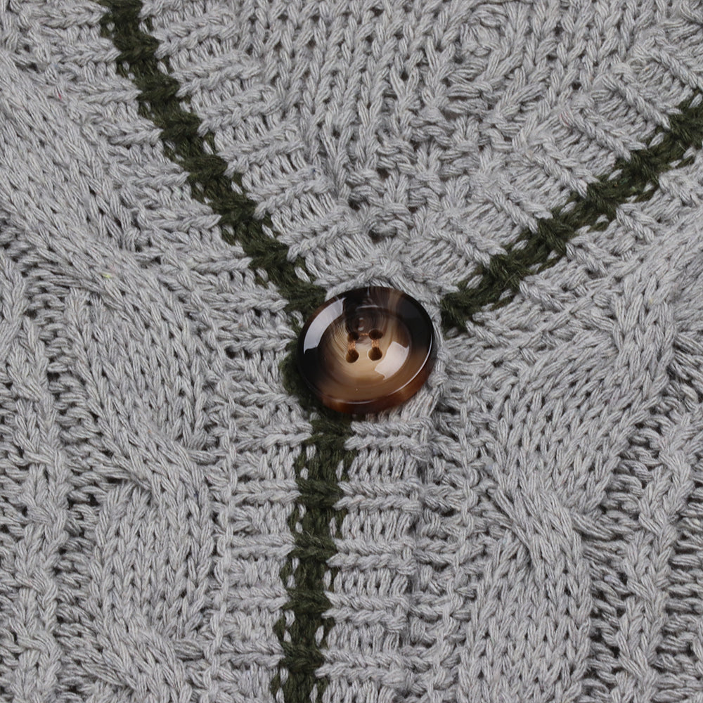 Green Star TS Embroidery Knitting Gray Cardigan