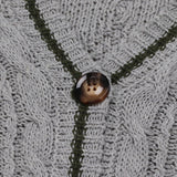 Green Star TS Embroidery Knitting Gray Cardigan
