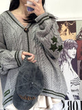 Green Star TS Embroidery Knitting Gray Cardigan