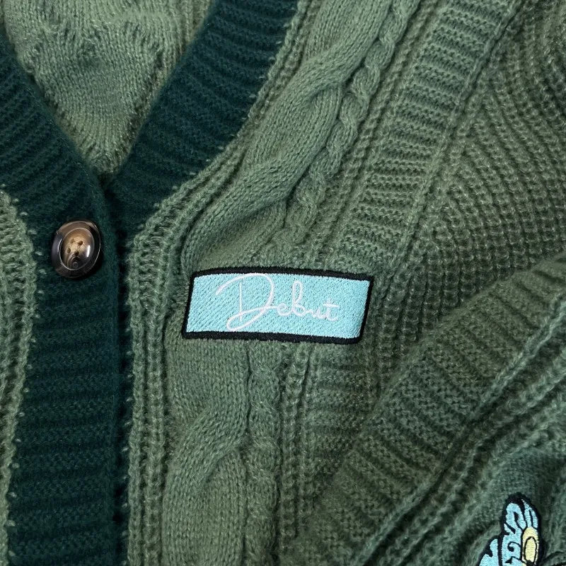 Green Butterfly Debut Embroidery Knitting Cardigan