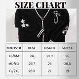 Silver Star Green Snake Embroidery Knitting Black Cardigan