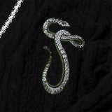 Silver Star Green Snake Embroidery Knitting Black Cardigan