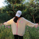 Pink Star Embroidery Knitting Cream Cardigan
