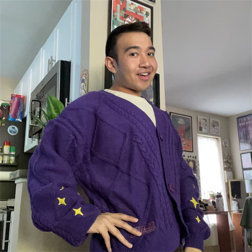 Yellow Star Embroidery Knitting Purple Cardigan