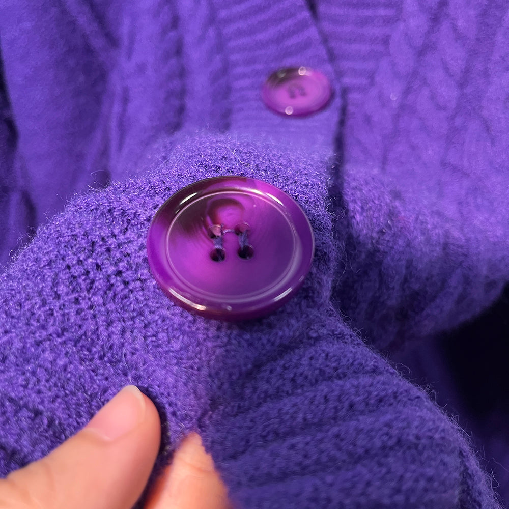 Yellow Star Embroidery Knitting Purple Cardigan