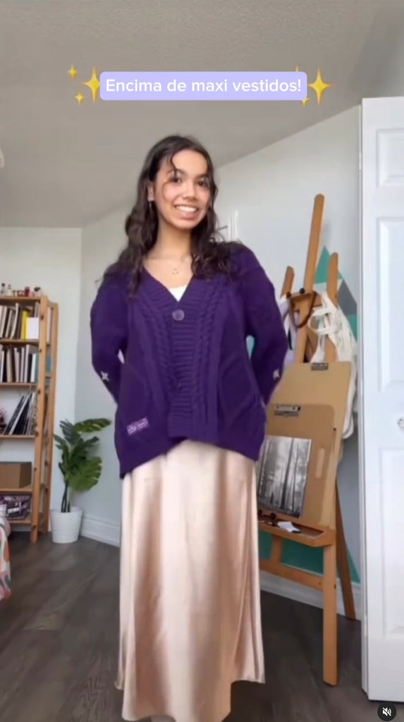 Yellow Star Embroidery Knitting Purple Cardigan