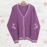 Purple Star Embroidery Knitting Cardigan