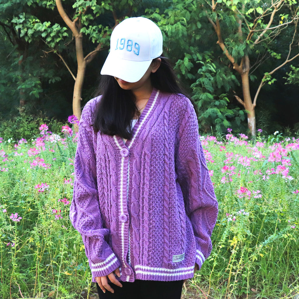 Purple Star Embroidery Knitting Cardigan