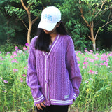 Purple Star Embroidery Knitting Cardigan