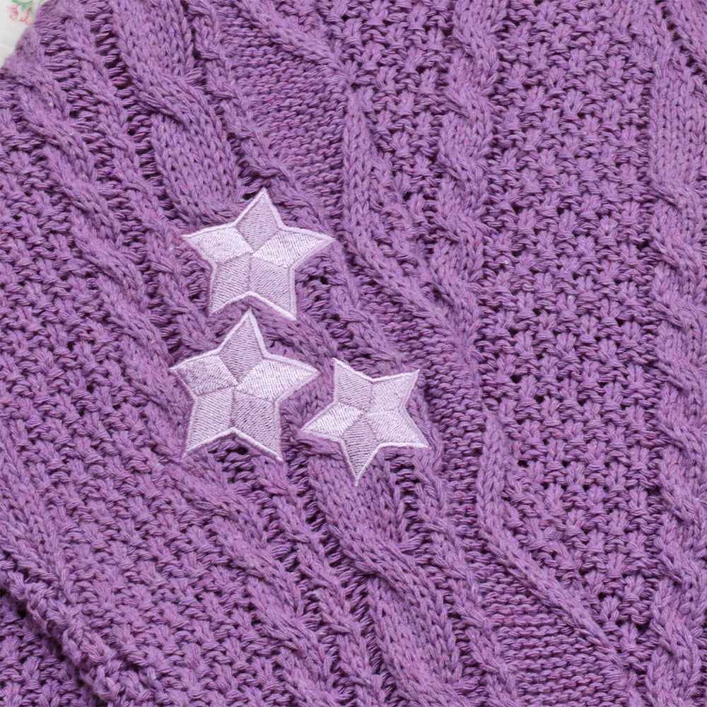 Purple Star Embroidery Knitting Cardigan