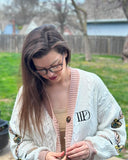 Brown Feather Embroidery Knitting White Cardigan