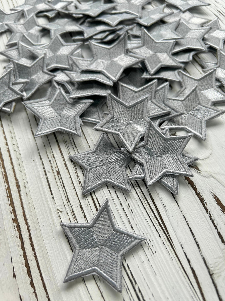 Silver Star Embroidery Patches 3pcs
