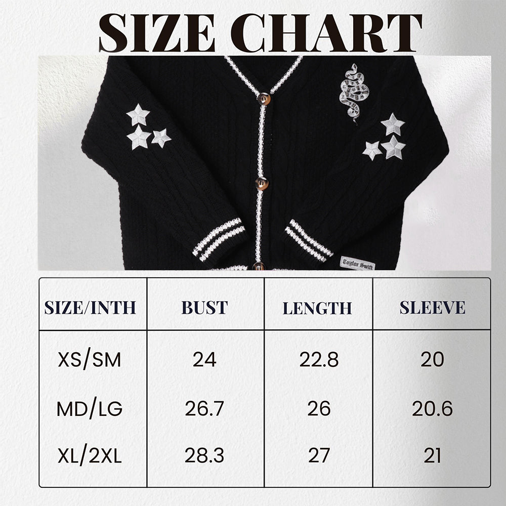 Silver Star Snake Embroidery Knitting Black Cardigan