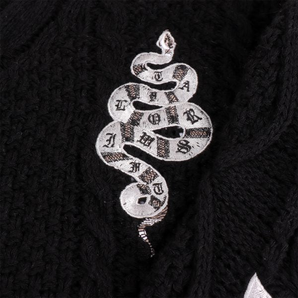 Silver Star Snake Embroidery Knitting Black Cardigan