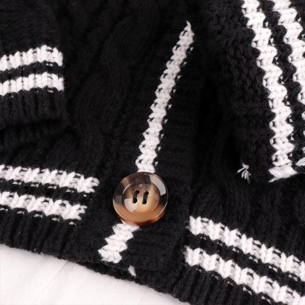 Silver Star Snake Embroidery Knitting Black Cardigan