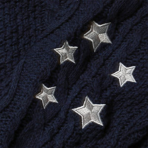 Silver Star Embroidery Knitting Navy Cardigan