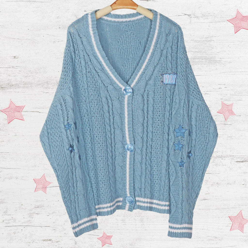 Blue Star Embroidery Knitting Cardigan