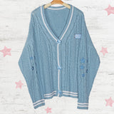 Blue Star Embroidery Knitting Cardigan