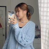 Blue Star Embroidery Knitting Cardigan