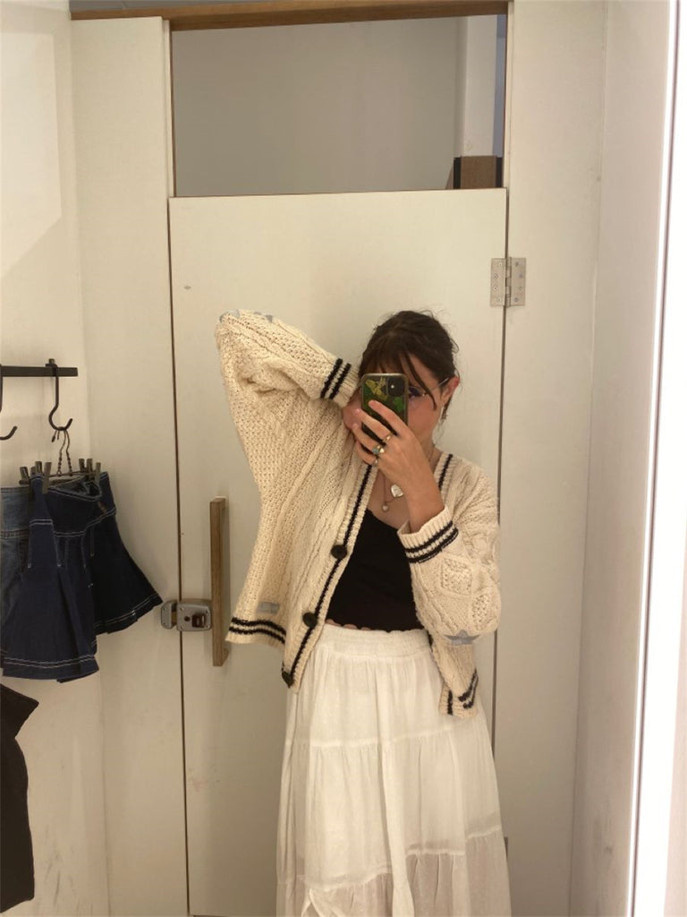 Silver Star TS Embroidery Knitting Cream Cardigan