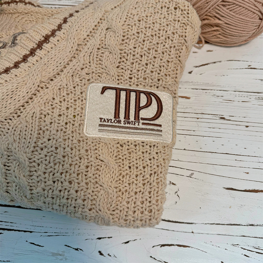 Brown Star Embroidery Knitting Beige Cardigan