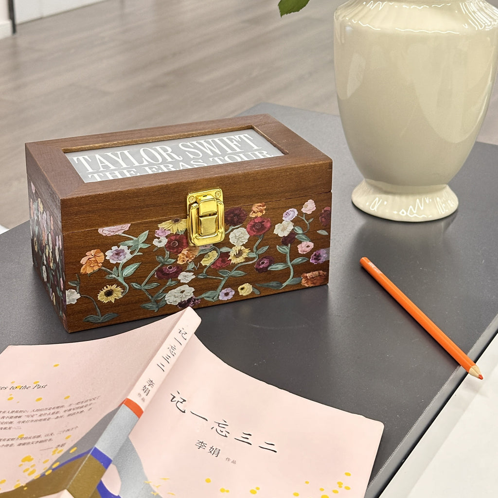 Wildflowers Print Wood Storage Box for Friendship Bracelet