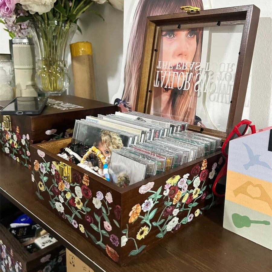 Wildflowers Print Wood Storage Box for Friendship Bracelet