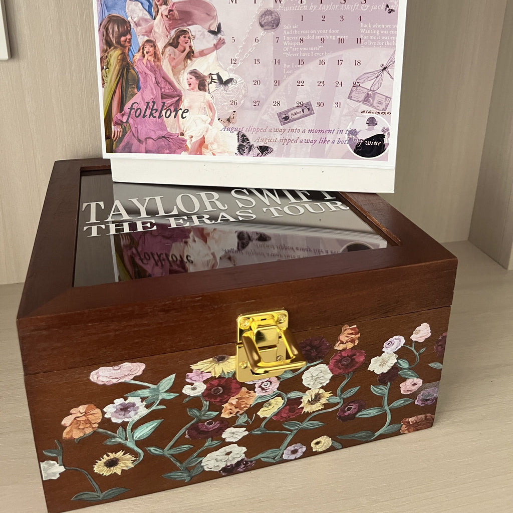 Wildflowers Print Wood Storage Box for Friendship Bracelet