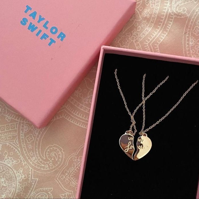 "UR MY Lover" Heart-Shaped Friendship Necklace Set