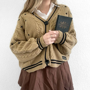 Stars Knitting Brown Cardigan