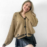 Stars Knitting Brown Cardigan