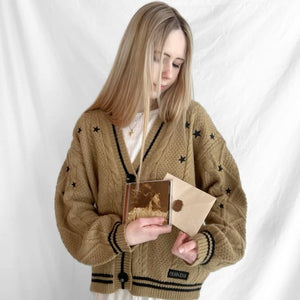 Stars Knitting Brown Cardigan