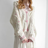 Pink Heart Knitting Cream Cardigan