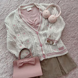 Pink Heart Knitting Cream Cardigan