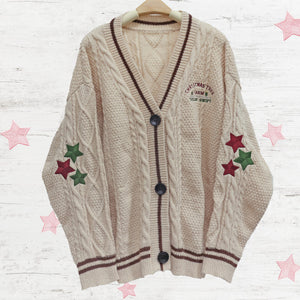 Christmas Tree Star Embroidery Knitting White Cardigan