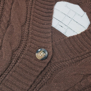 Flower House Embroidery Knitting Brown Cardigan